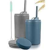 Teivio 2 pcs 10 oz Wheat Straw Kids/Toddler Cups with Lid and Straws, Reusable Spill proof cups for Kids,Unbreakable plastic cups with Silicone Straws &Cleaning Brush,Dishwasher Safe,Autumn Multicolor