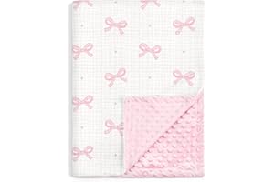 SANDJEST Bow Baby Blankets for Girls, Soft Nursery Minky Blankets with Muslin and Dotted Fleece Back 30x40 inches, Receiving Bed Quilt for Newborn, Infants, Toddlers