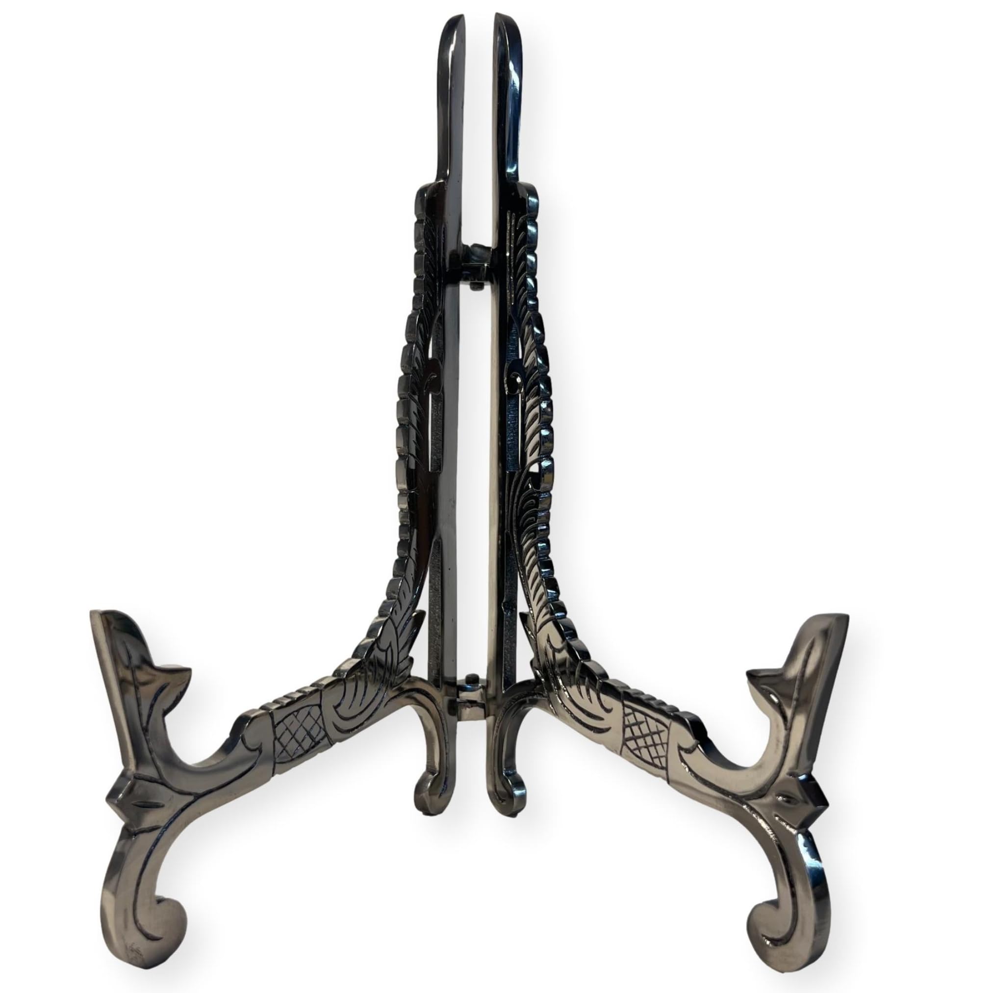 Large 10 inch Metal Easel Antique Nickel Finish | Plate holder | Display stand | Metal Frame Holders for Photo Pictures Decorative Plate Dish | 25cm (H) x 15cm (Deep) | Picture Easel |Wedding tables