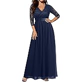 Pinup Fashion Wedding Dresses for Bride Plus Size - Formal Evening Gown Wrap Neck Lace Chiffon Long Dress