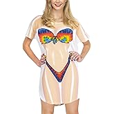 ALIREVERIE Women's Funny Bikini Shirt Cover Up Beach Pool Party Short Sleeve T-Shirt Dress