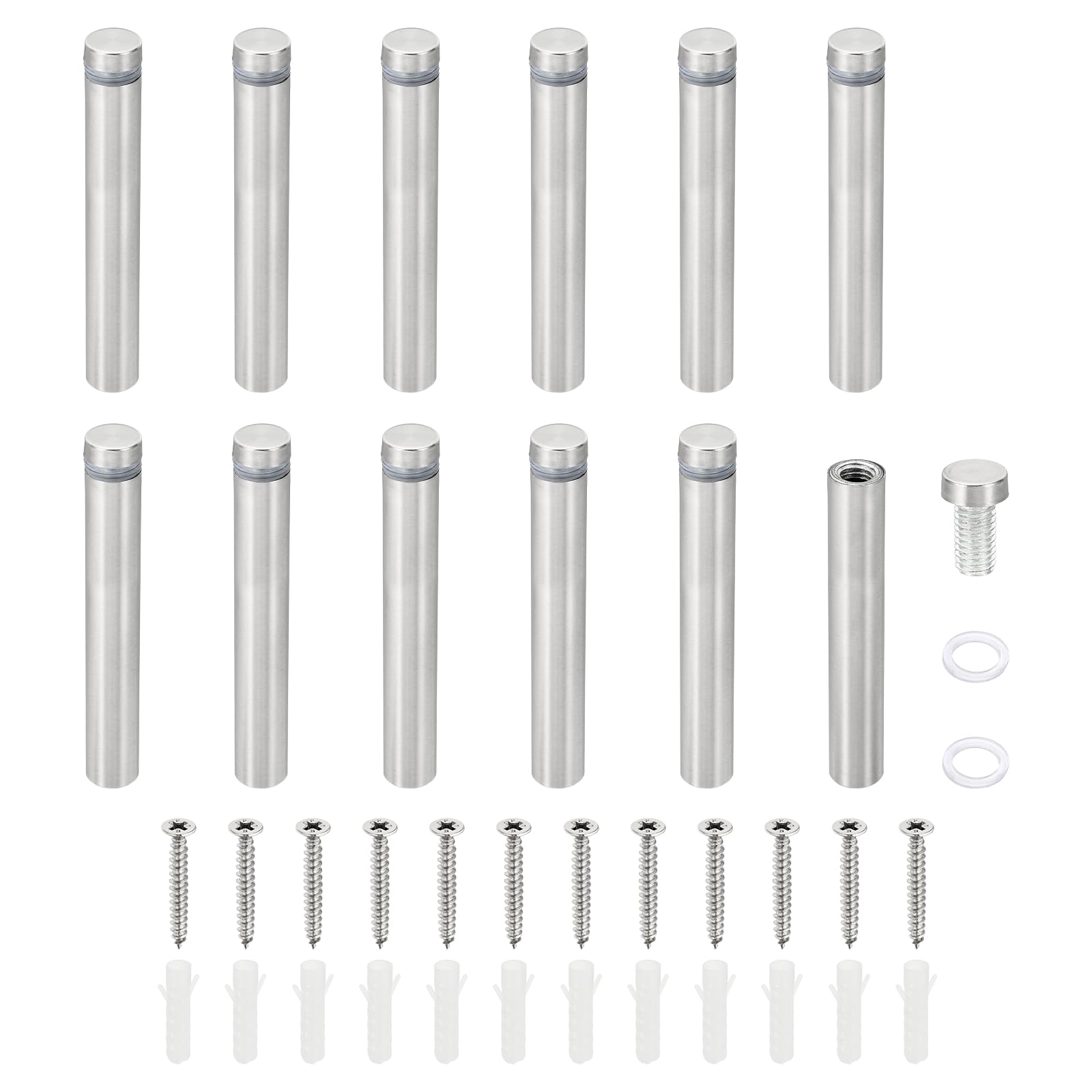 PATIKIL 1/2 x 3.2 inch Sign Standoff Screws, 12 Set Stainless Steel Wall Standoff Mounting Hardware Advertising Glass Nail for Hanging Acrylic Picture Frame Acrylic Panel, Silver