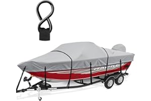 Cerumute Boat Cover, Heavy Duty 1200D Waterproof Boat Covers 16-18.5ft with Motor Cover and Windproof Adjustable Metal Buckle Fits Bass Boat, V-Hull, Tri-Hull,Runabout Boat, Gray