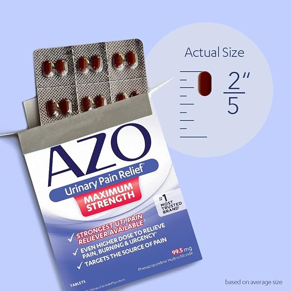 AZO URINARY PAIN RELIEF MAXIMUM STRENGTH, FAST RELIEF OF UTI PAIN, BURNING & URGENCY, TARGETS SOURCE OF PAIN, #1 MOST TRUSTED BRAND, 24 TABLETS