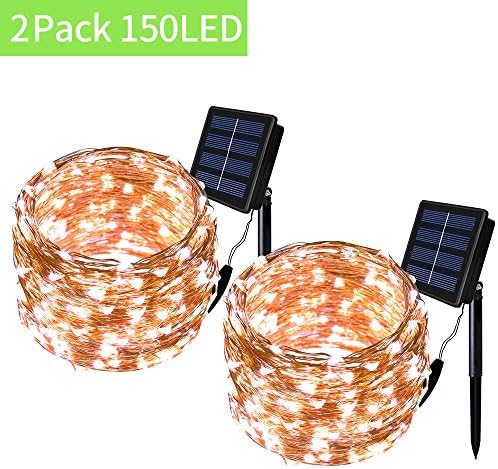 Solar Lights Outdoor String Lights - Solarmks 8 Modes 150 LED Copper Wire Lights Bendable Fairy Lights ,Ambiance Outdoor Lighting for Garden, Patio, Xmas Tree,Christmas Party (White, 2 Pack)