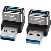 90 Degree USB 3.0 Adapter 2 Pack, (Up and Down) Right Angle USB Type-A Male to Female USB L Shape On The Go (OTG) Connector Extender Support Charge &amp; Data Sync (5Gbps) for PC, Laptop, Mouse, Keyboard