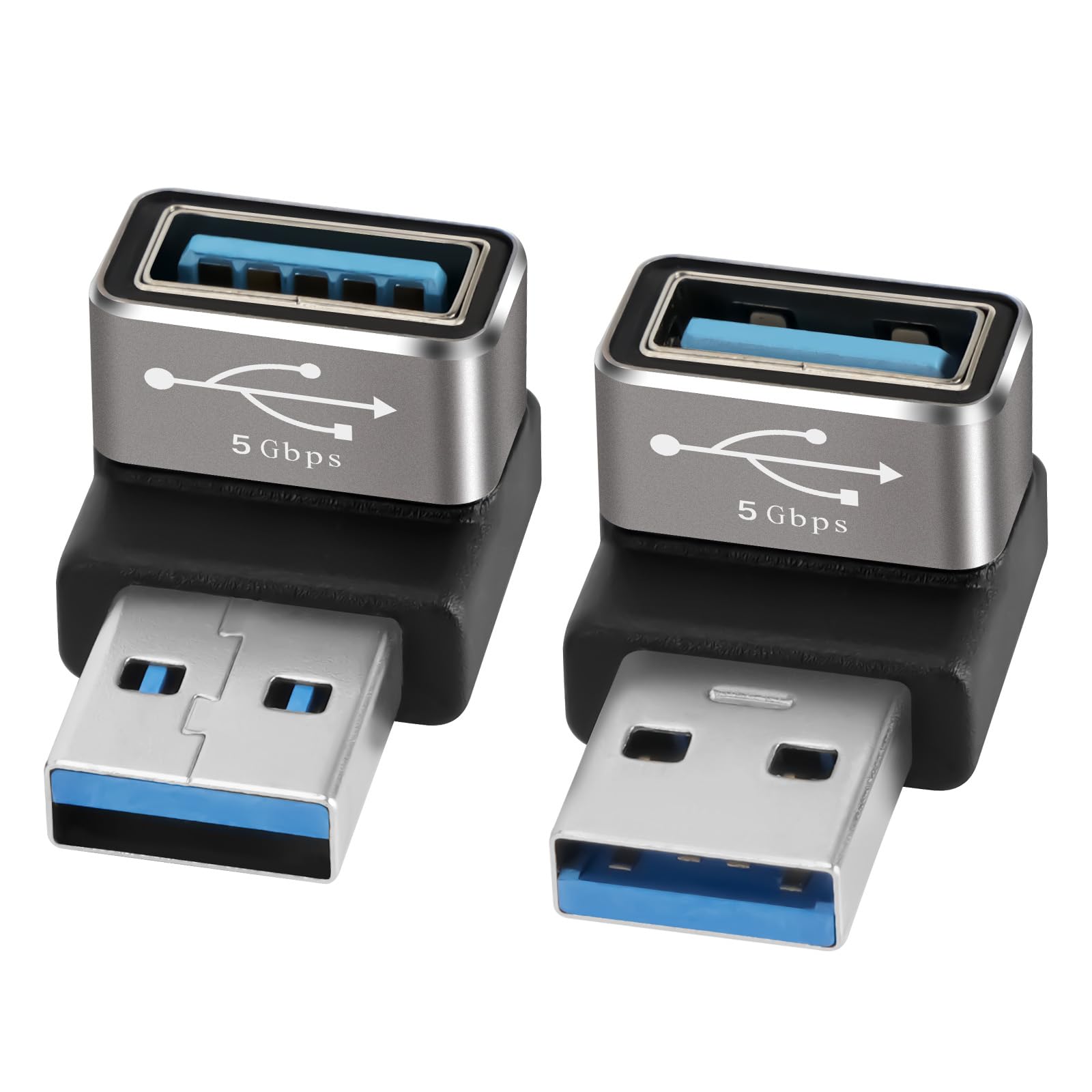 Photo 1 of 90 Degree USB 3.0 Adapter 2 Pack, (Up and Down) Right Angle USB Type-A Male to Female USB L Shape On The Go (OTG) Connector Extender Support Charge & Data Sync (5Gbps) for PC, Laptop, Mouse, Keyboard