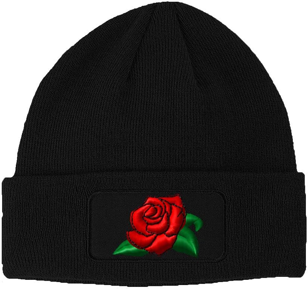 Custom Patch Beanie Rose Flower A Embroidery Skull Cap Hats for Men & Women