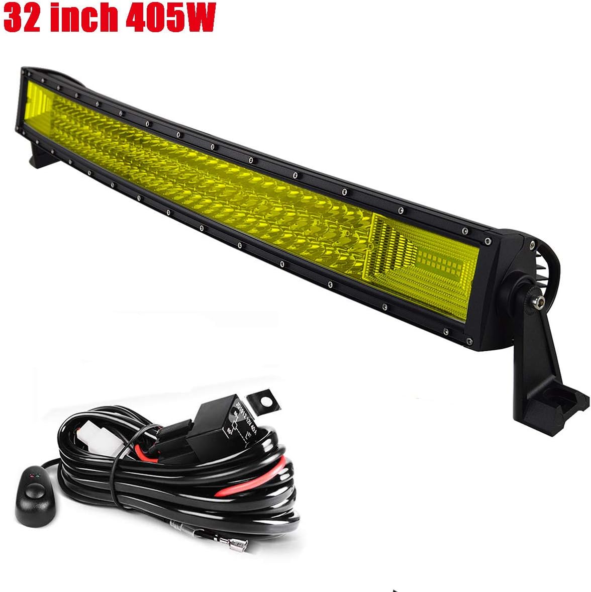 Willpower 32 Inch 405W Yellow Curved LED Light Bar Spot Flood Combo Triple Row Led Off road Driving Fog Work Lights with Mounting Bracket and Wiring Harness for 4WD 4X4 ATV Pickup Truck Tractor Boat