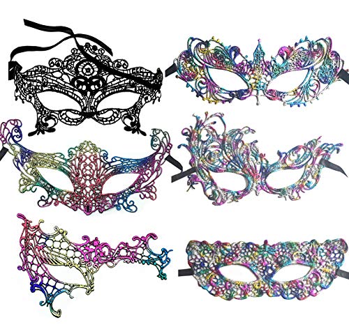 Geek-M Women Masquerade Mask Fancy Lace Masks Venetian Halloween Ball Party Mask Colorful Pack of 6 (Colorful)