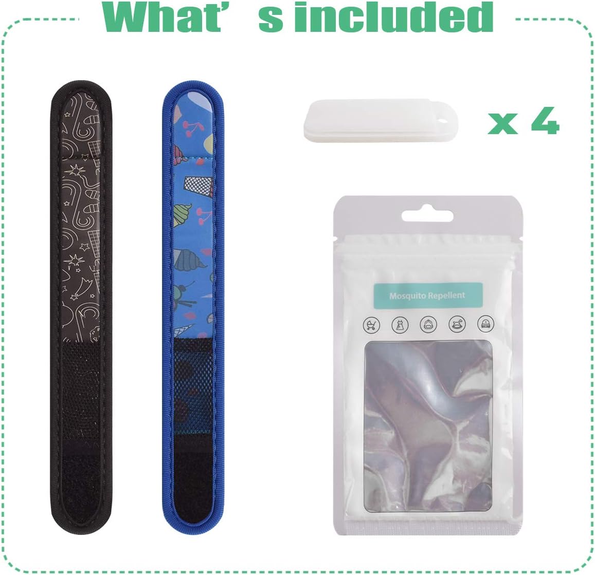 BuggyBands 2 Pack Mosquito Bracelet with 4 Essential Oils Refills, Waterproof Wristbands for Kids & Adults, Natural Deet-Free Resealable,Safe Indoor Outdoor Protection (Blue-Black): Garden & Outdoor