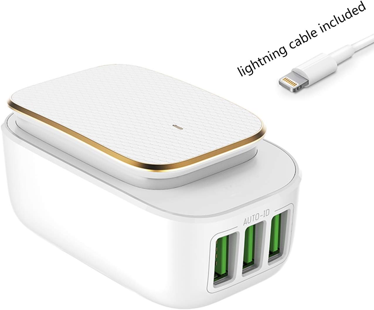 Smart Night Light Charger,3 USB Ports Plug Charger, 12W/3.4A Wall Charger with LED Touch Night Light(Charging Cable Included,UK Plug)