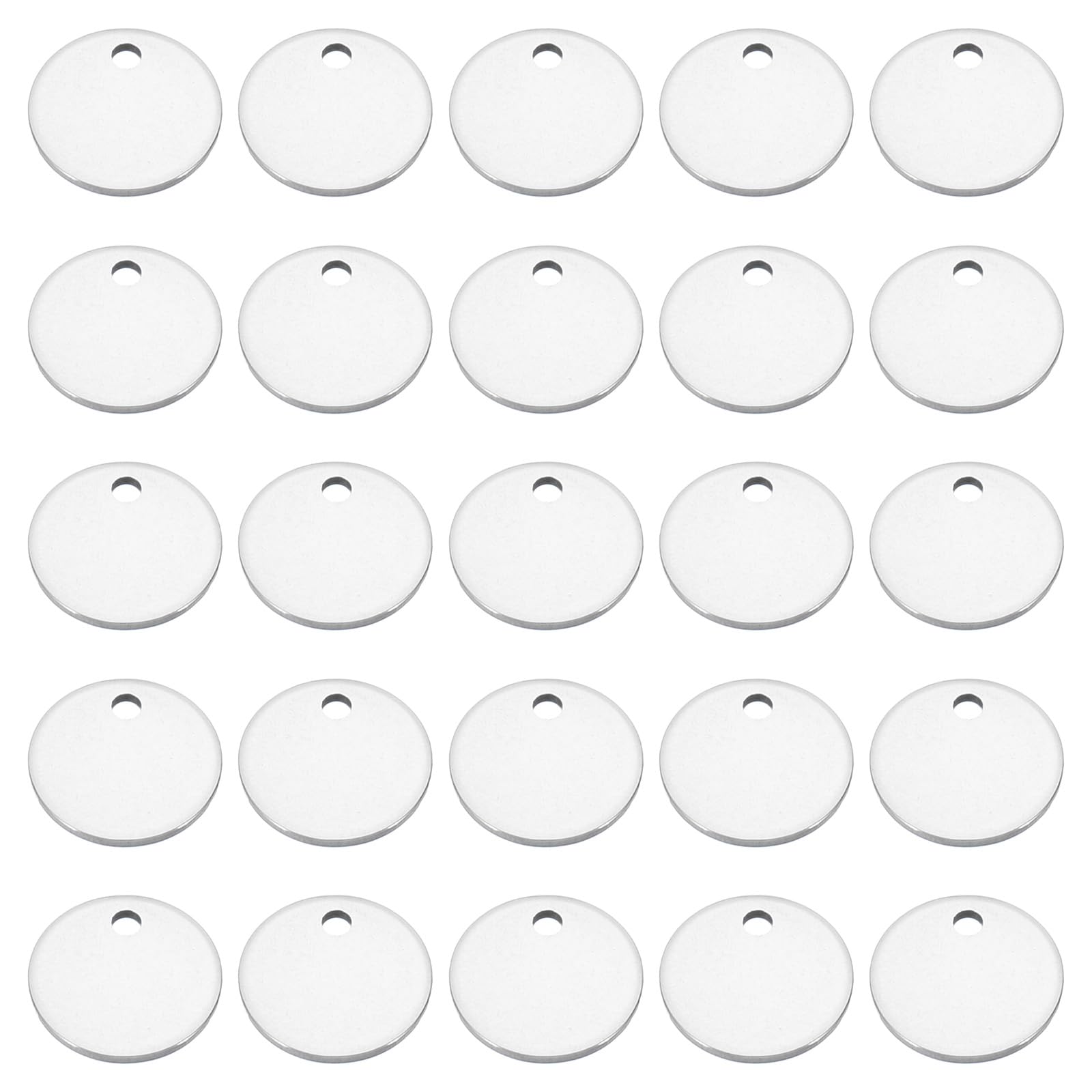 PATIKIL 10mm Steel Disc, 50pcs Metal Stamping Blanks Tags Circle Stainless Steel Pendants Round Metal Plate DIY with Hole for Laser Engraving Stamping Keychain Making, Silver Tone