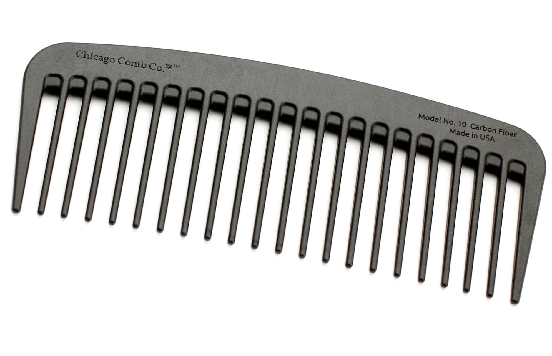 Chicago Comb Model 10 Carbon Fiber, Compact Wide-Tooth Comb, Made in USA, Anti-Static, 5 Inches (12.7 cm) Long, Graphite Black