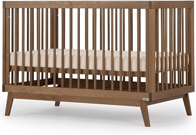 dadada Baby Soho 3-in-1 Convertible Wooden Crib to Toddler Bed - Made in Italy, GREENGUARD Gold Certified, Baby-Safe Finish, Handcrafted Beechwood, Modern Design, 3 Adjustable Heights (Walnut)