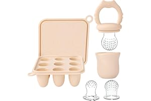 Socub Silicone Baby Fruit Food Feeder & Baby Food Freezer Tray Set, Milk Popsicle Molds for Baby Teething Relief, Baby Food Pacifier Feeder for Self Feeding, Include 3 Sizes Food Pouch(Sand)