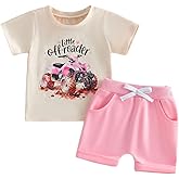 Tsultryofs Toddler Baby Girl Summer Clothes Letter Graphic Print Short Sleeve T-Shirt Tops and Shorts 6 12 18 24M 2 3T Set