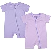 Teach Leanbh Baby Boys or Girls 2 Pack Pajamas Cotton Short Sleeve Zipper Romper Jumpsuits Sleep and Play 3-24 Months …