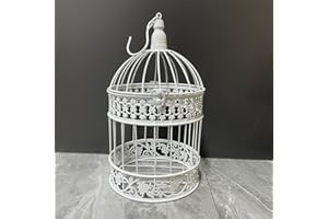 SMILE DIARY Round Birdcages Vintage Decorative Iron Bird cage Wedding Decor Flower cage Decor Props Hanging Flower Frame Bird cage decorCenterpieces Small Birds Wedding Party Indoor Ourdoor Decoration (White)