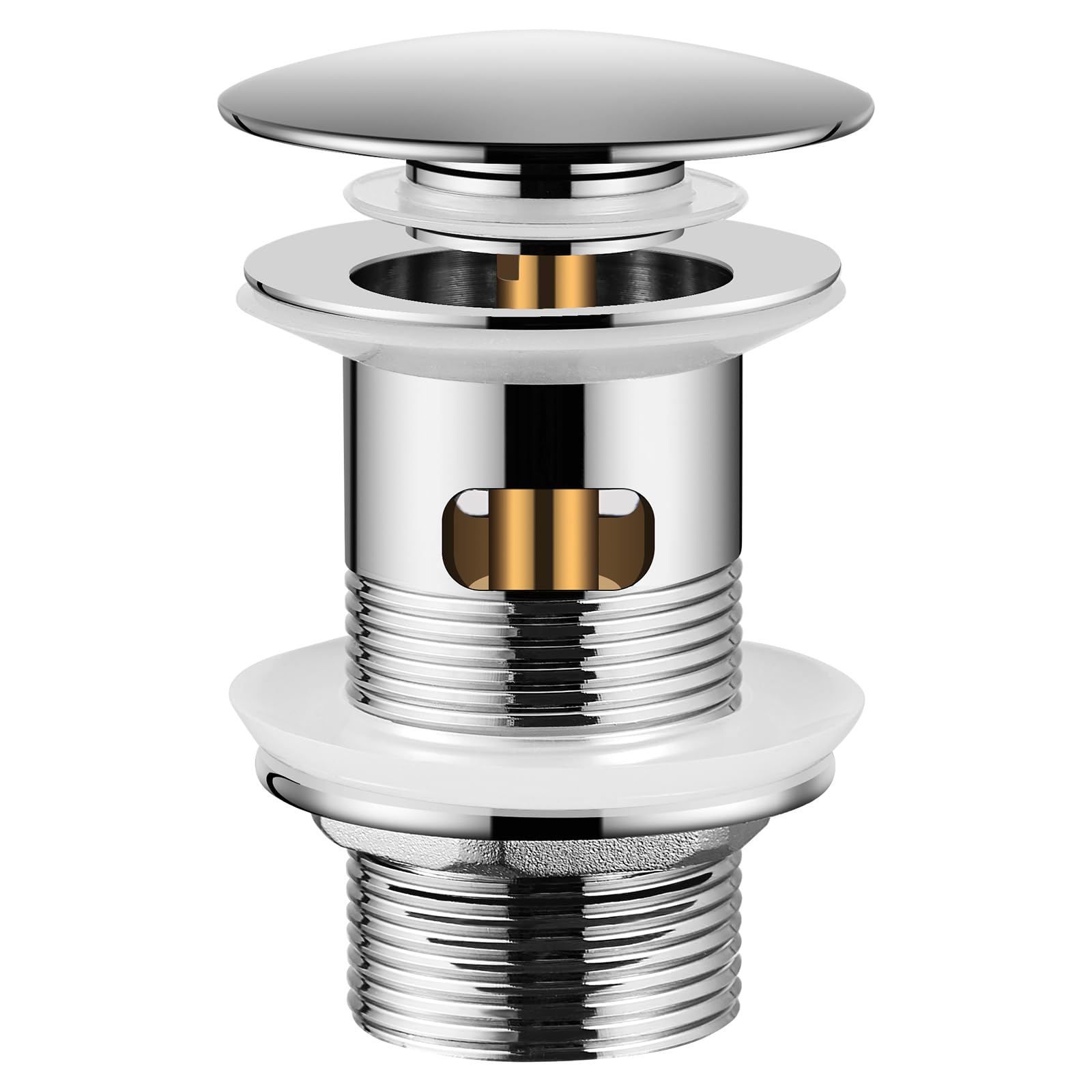 Peppermint Pop Up Sink Waste Slotted Click Clack Waste Plug with Overflow for Bathroom Basins, Vessel Sinks, Chrome Bathroom Basin Waste