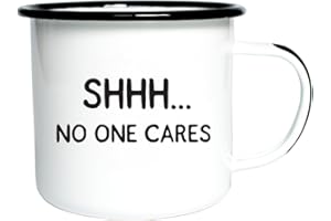SWAG BREWERY SHHH… NO ONE CARES | Enamel "Coffee" Mug| Funny Gift for Vodka, Gin, Bourbon, Wine and Beer Lovers | Great Office or Camping Cup for Dads, Moms, Men, Women, Retirees, Friends, Veterans and Travelers