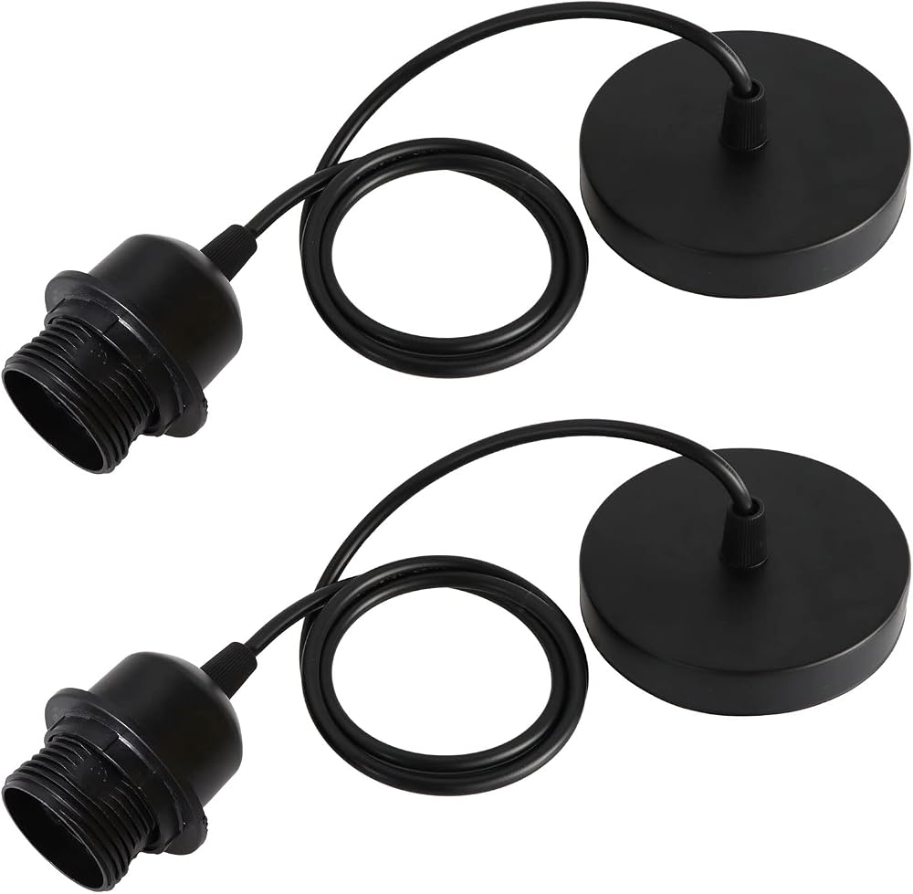 Caldarax 2 Pack E27 Pendant Light Fitting with 100cm Adjustable Cable Black