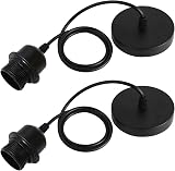 Caldarax 2 Pack E27 Pendant Light Fitting with 100cm Adjustable Cable Black