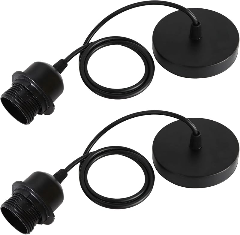 Caldarax 2 Pack E27 Pendant Light Fitting with 100cm Adjustable Cable Black