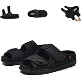 KUMUROETA Extra Wide Diabetic Foot Shoes,Unisex for Swollen Feet,Adjustable Slippers,Men's Diabetic Sandals for Obesity,Hallux Valgus,Plantar Fasciitis,Arthritis,Black