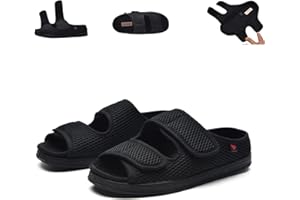 KUMUROETA Extra Wide Diabetic Foot Shoes,Unisex for Swollen Feet,Adjustable Slippers,Men's Diabetic Sandals for Obesity,Hallux Valgus,Plantar Fasciitis,Arthritis,Black