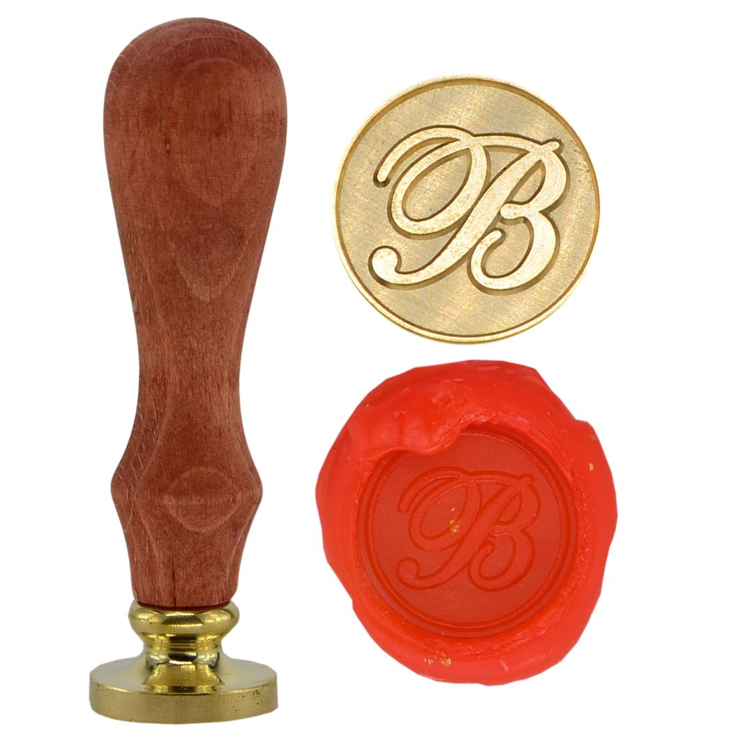 SYAYA Retro Brass Head Wooden Handle 26 Letters A-Z Alphabet Letter Initial Wax Classic Sealing Wax Seal Stamp GZ4 (B)