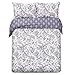 Word of Dream Cotton Duvet Cover Sets Full Queen Size, Grey Floral Pattern Printed Soft Comforter Bedding Duvet Cover with Zipper Closure Corner Ties, 3 Piece (1 Duvet Cover + 2 Pillow Shams)