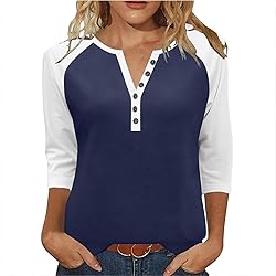 3/4 Length Sleeve Womens Tops Cotton Dressy V Neck