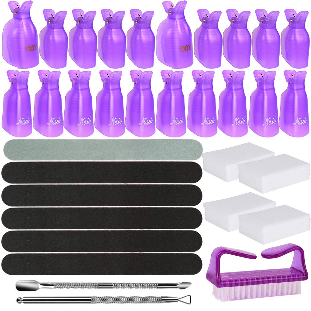 Nail Polish Gel Remover Tools Kit 20pcs Fingernail &Toenail Clips 114Pcs Nail Pads 5pcs 100/180 Grits Nail Files 400/4000 Grits Nail Buffer Nail Scraper Manicure Set By Teenitor