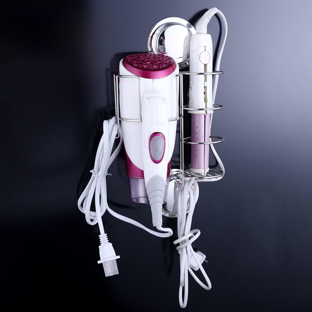 Ecoart Hair Dryer and Straightener Holder with Hooks, Suction Cups or
