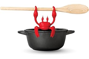OTOTO Red The Crab Utensil Rest - Cooking Gifts, Spoon Rest Repose Cuillère - Heat-Resistant Steam Releaser, Non-Slip Spoon H
