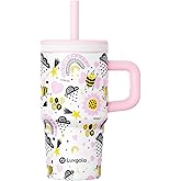 Luxgola Kids 20 oz Tumbler with Handle, Leak-Proof Screw-On Lid with Removable Silicone Straw, Spill Proof, Reusable Stainless Steel Insulated Water Bottle, Gifts for Boys and Girls, Cute Bee