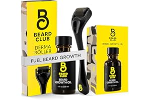 THE BEARD CLUB Beard Club Derma Roller & Beard Growth Oil - Microneedling Roller with 540 Titanium Coated Microneedles & Cedar, Sandalwood Beard Oil