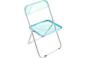 FULOCSENY Transparent Acrylic Folding Chairs,Clear Modern Acrylic Chairs, PC Plastic Living Room Seat,Chrome Frame Accent Side Chair for Outside Inside (Light Blue)