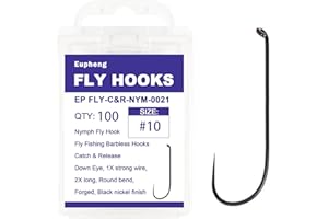 Eupheng Fly Fishing Hooks 100pc Pack Barbless Catch & Release Dry Wet Nymph Shrimp&Pupa, Streamer, Caddis, Jig, Scud Flies Fishing Hooks