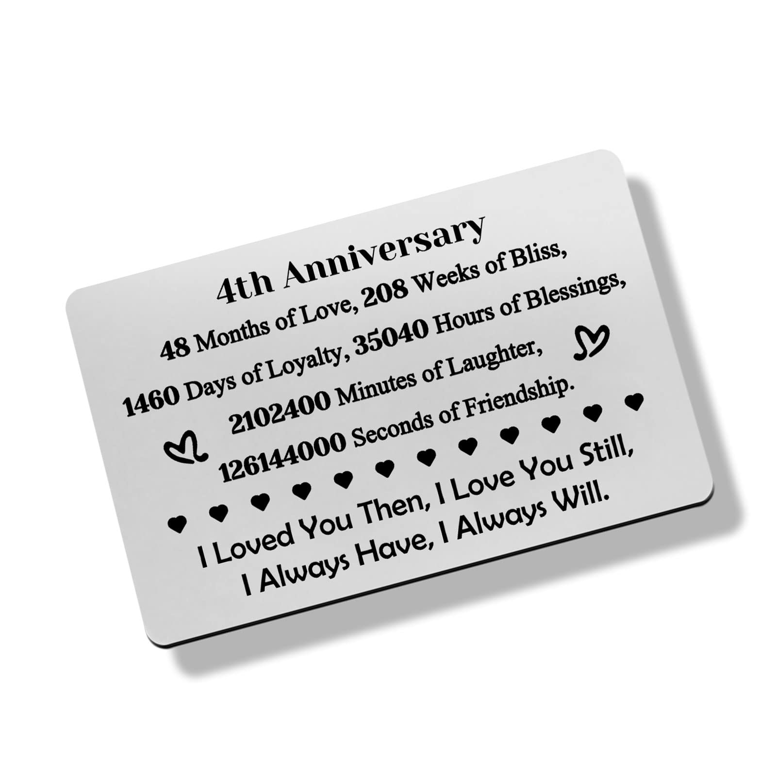 4 Year Anniversary Card Gifts for Him Her 4th Anniversary Card Couples 4 Year Anniversary Metal Wallet Card for Boyfriend Girlfriend 4 Years of Marriage Gifts for Wife or Husband Engraved Love Card