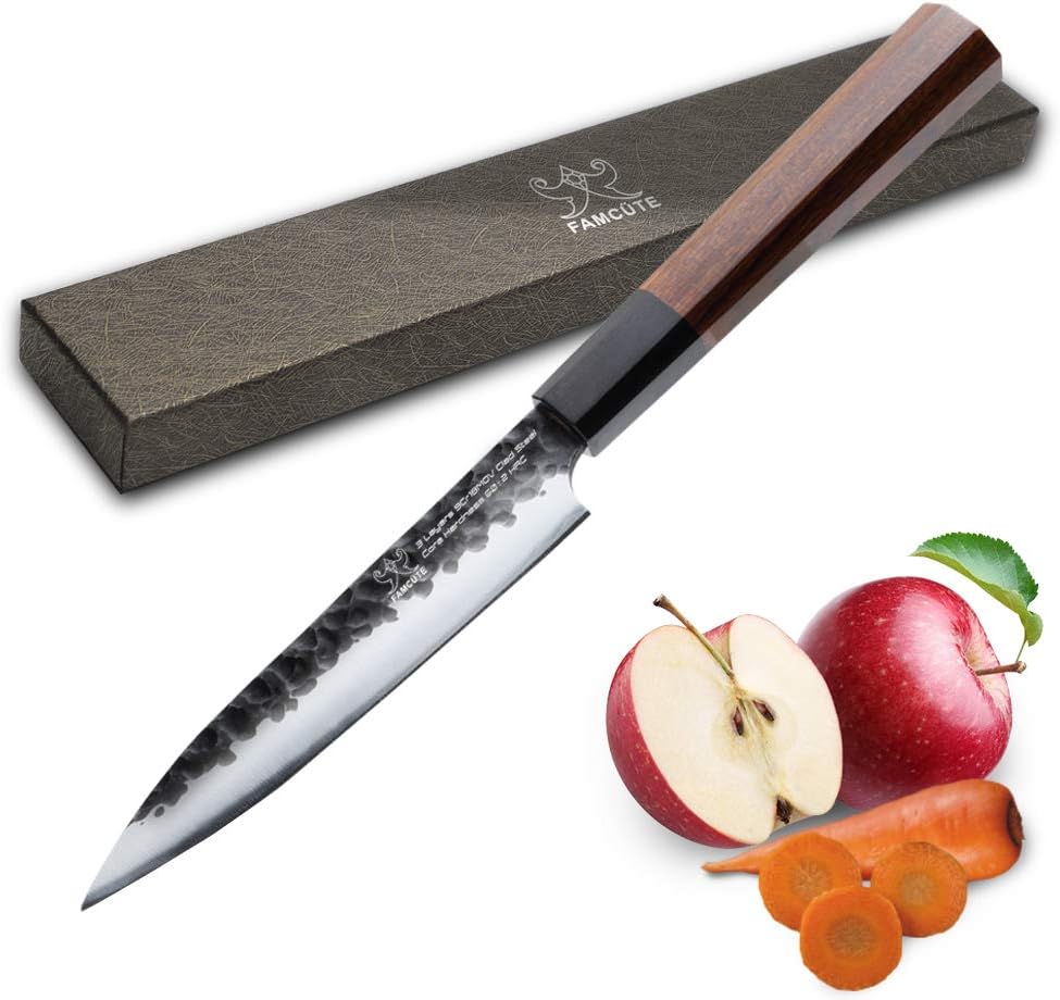 Amazon Com 5 Inch Utility Knife 3 Layer 9cr18mov Clad Steel W Octagon Handle Fruit And Vegetable Cutting Chopping Carving Knives Paring Knife Kitchen Dining