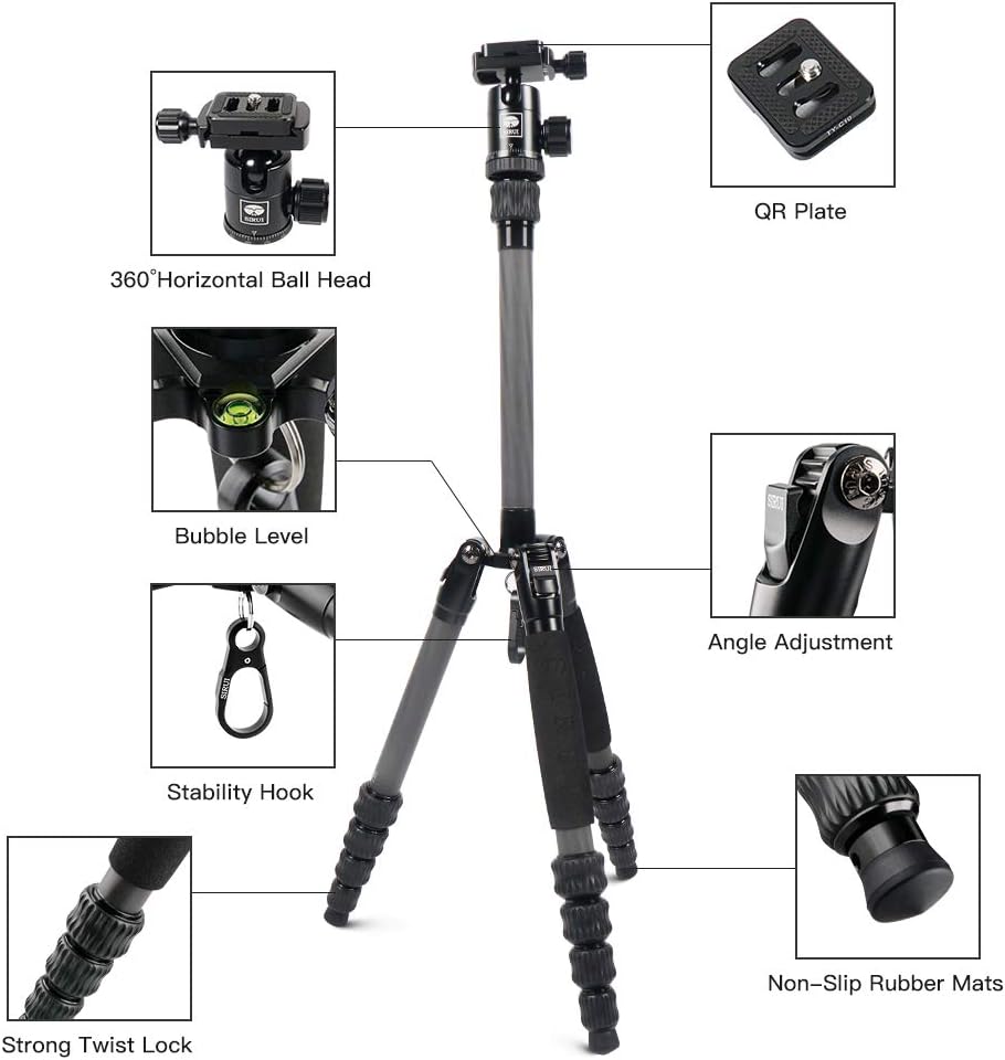 SIRUI Traveler 5C Carbon Fibre Tripod for Camera Portable Travel Tripod with 360° Panoramic Ball Head - Image 3
