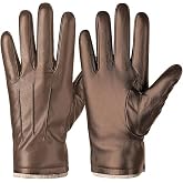 Alepo Winter PU Leather Gloves For Men, Warm Thermal Touchscreen Texting Typing Dress Driving Motorcycle Gloves With Wool Lining (Khaki-M)