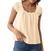 Tankaneo Womens Babydoll Tops Cap Puff Sleeve Ruffle Tank Tops Summer Scoop Neck Flowy Shirts Trendy Casual Pleated Blouse