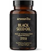 AROMAVITA Black Seed Oil 1000mg Softgels – Cold-Pressed Nigella Sativa-1.8% Thymoquinone, Traditionally Used for Lung, Respiratory & Antioxidant Support* 60 Vegan Capsules, Non-GMO, Gluten-Free