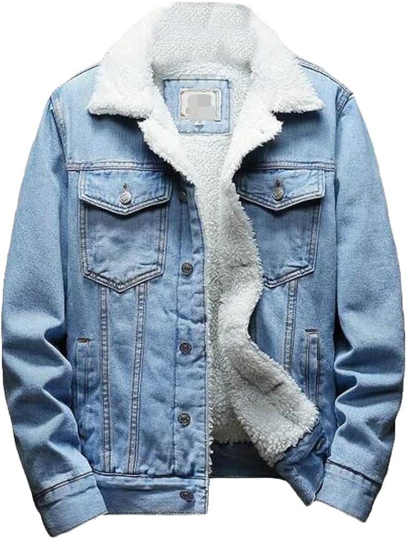 H&E Men Warm Trucker Jean Wool Lined Winter Cowboy Button Up Denim