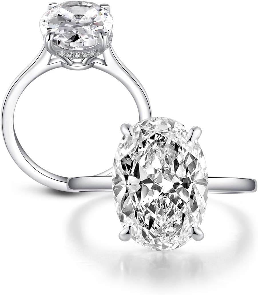 Engagement Rings, Sterling Silver Rings for Womens, 5 Carat Oval Cut Women Wedding Rings(Rose/White/Yellow)-AINUOSHI
