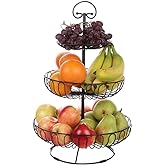 Lily's Home Wire Fruit and Vegetable Holder, 3-Tiered Fruit Basket, Kitchen Accessories - Black
