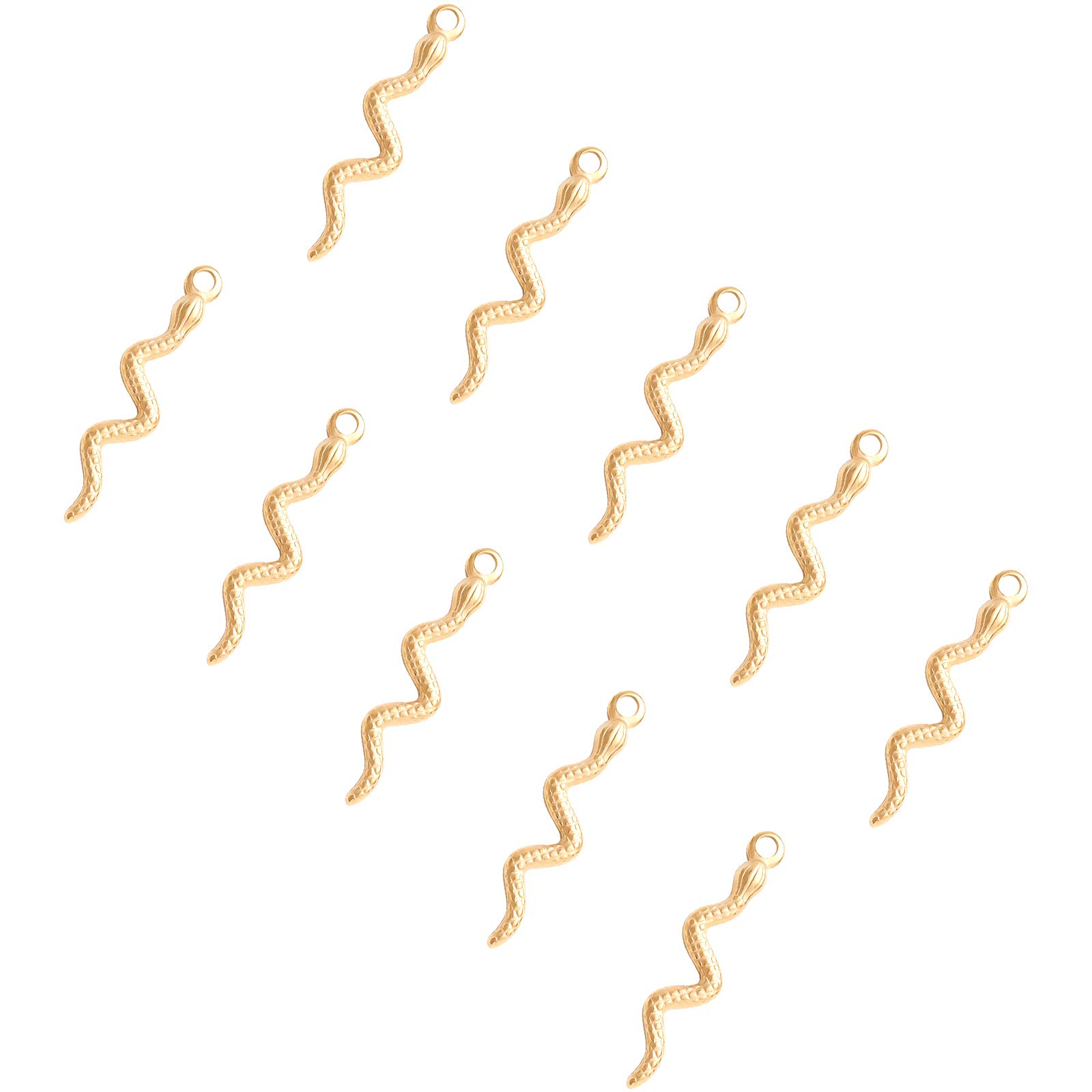 UNICRAFTALE 10pcs Golden Snake Pattern Charms Stainless Steel Charms Pendants 2mm Small Hole Pendants for DIY Necklace Bracelet Jewelry Making 28x6.5x1.5mm